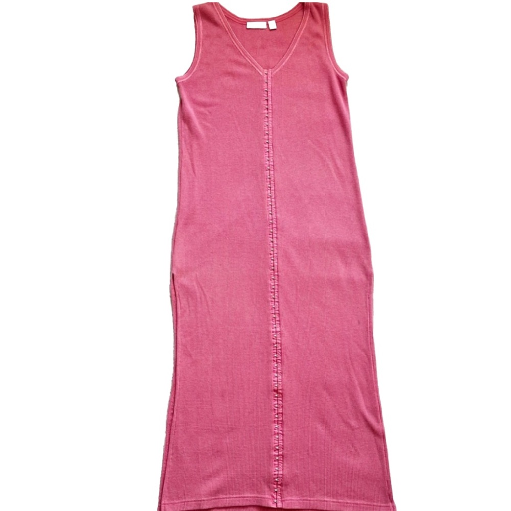VICTORIA’S SECRET 90s Y2K HOOK AND EYE FRONT CLOSURE WAFFLE KNIT DRESS PINK